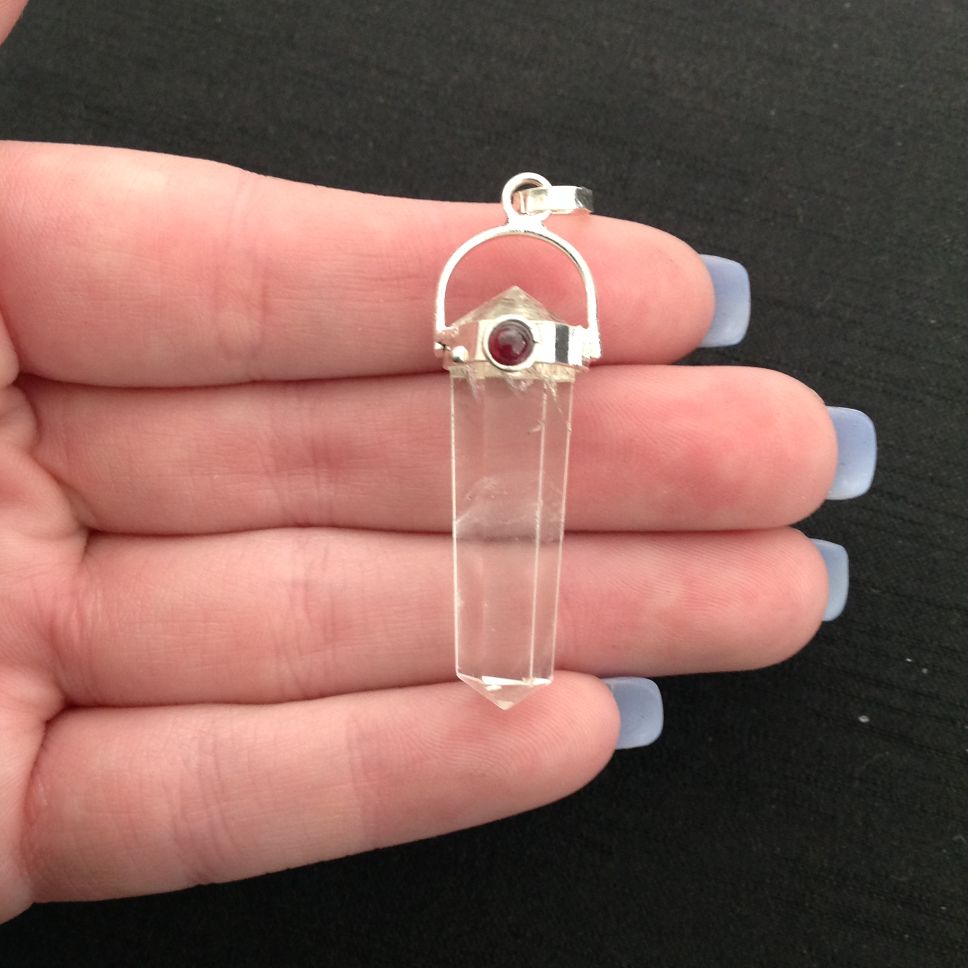 Clear Quartz - DT Pendant with Garnet Clear Quartz - DT Pendant with Garnet